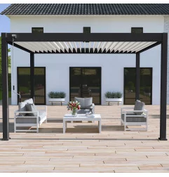 Pergola bioclimatica Ombréa autoportante VS - 3x4M Nero + 1 tenda 4M bianco