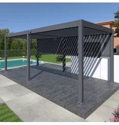 Pergola bioclimatica Ombréa autoportante VS - 3x6M Anthracite + 2 tende