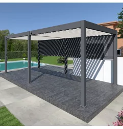 Pergola bioclimatica Ombréa autoportante VS - 3x6M bicolore + 2 tende anthracite