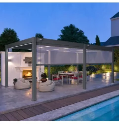 Pergola bioclimatica Ombréa autoportante VS - 3x4M bicolore + 1 tenda 4M biancoite + 2 stores