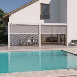 Pergola bioclimatica Ombréa adossata VS 3x6M Bianco + 2 tende