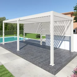 Pergola bioclimatica Ombréa autoportante VS - 3x6M Bianco + 2 tende