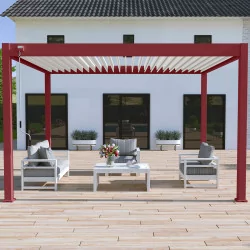 Pergola bioclimatica autoportante Ombréa VS - 3x4M Rosso basco + 1 tenda 4M bianca