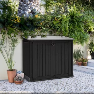 Coffre de rangement multifonctions pour extérieur en résine sans vérins 880L Chalet Jardin