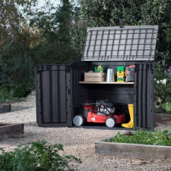 Coffre de jardin multifonctions sans vérins en résine Noir 880L Chalet Jardin