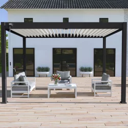 Pergola bioclimatica Ombréa® VS autoportante 3x4M - Nero - Lamelle bianche