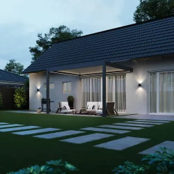 Pergola Bioclimatique Ombréa motorisée 3x4M adossée – Anthracite et blanc